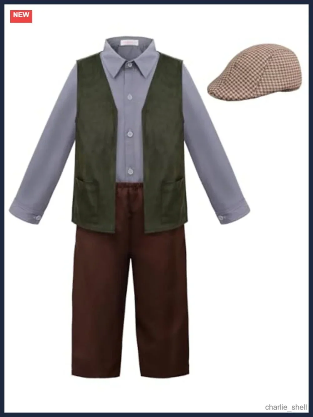 Kids Colonial Victorian Costume Set Boys Polyester Vest Shirt Pants Hat